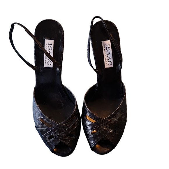 Vintage Isaac Mizrahi Paige Crocodile Black Leather Slingback Heels Size 8.5M - Picture 2 of 12
